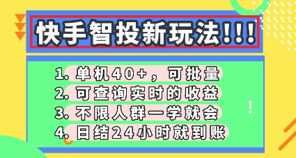 快手智投新玩法,单机日入40+,可批量,可查询实时收益,零门槛【揭秘】-80后副业网