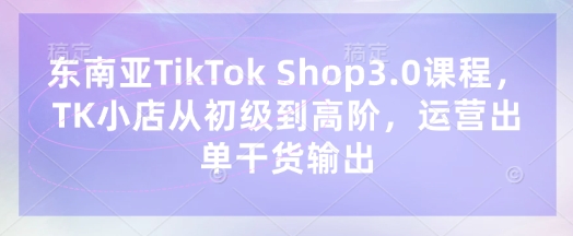 东南亚TikTok Shop3.0课程,TK小店从初级到高阶,运营出单干货输出-80后副业网