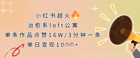 小红书超火的治愈系loft公寓，单条作品点赞16W，3分钟一条，单日变现数张-80后副业网